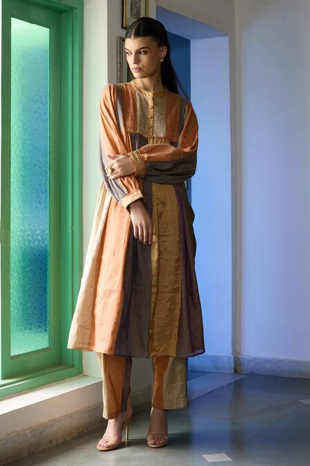 Shop_RAAS LIFE_Multi Color Bandeau Neck Ganga Hand Woven Tunic And Pant Set_Online_at_Aza_Fashions