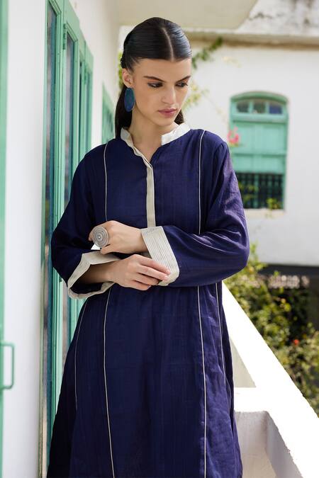 RAAS LIFE_Blue Chanderi Nilofer A-line Kurta And Pant Set _at_Aza_Fashions