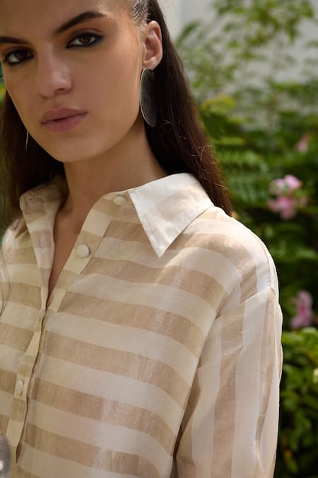 Buy_RAAS LIFE_Cream Chanderi Collared Rangrez Hand Woven Kurta With Pant _Online_at_Aza_Fashions