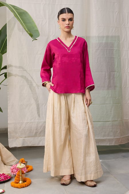 RAAS LIFE Kaveri Hand Woven Chanderi Tunic With Wide Legged Pant 