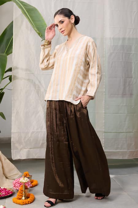 RAAS LIFE Metallic Finish Wide Legged Pant 