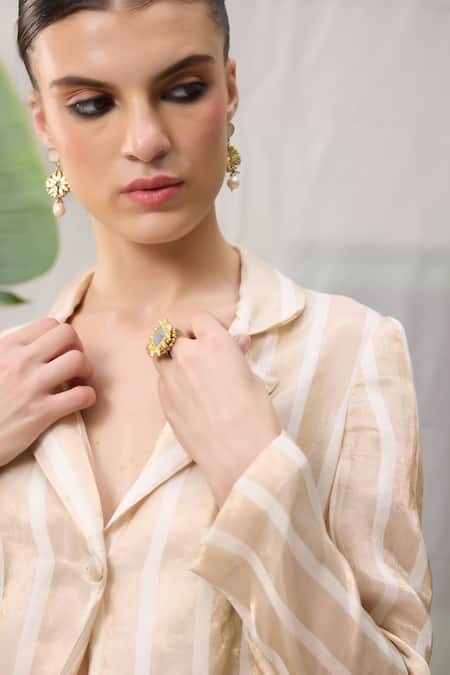 Buy RAAS LIFE Cream Chanderi Zari Mrunal Hand Woven Blazer With Skirt Buy_RAAS LIFE_Cream Chanderi Zari Mrunal Hand Woven Blazer With Skirt