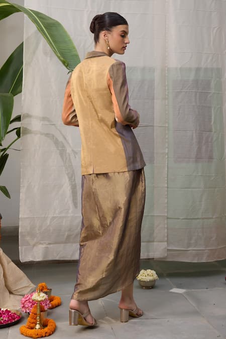 Shop_Raas Life_Gold Chanderi Mrunal Hand Woven Skirt _at_Aza_Fashions