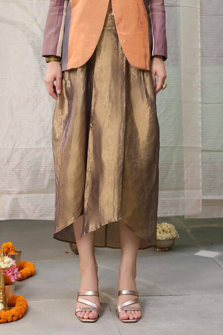 Buy_Raas Life_Gold Chanderi Mrunal Hand Woven Skirt _Online_at_Aza_Fashions
