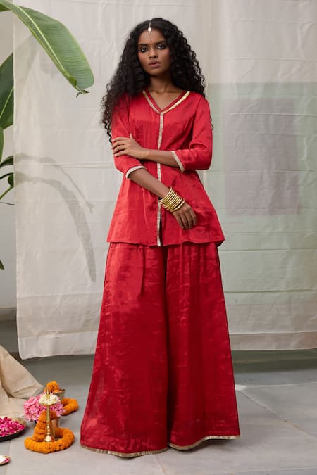 RAAS LIFE Dhara Zari Laced Placket Tunic With Wide Legged Pant 