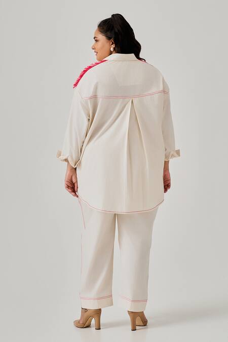 Shop Neetiandmudita Ivory Cotton Embroidery Sequin Collar Cameo Drift Shoulder Embellished Shirt at Aza Fashions Shop_Neetiandmudita_Ivory Cotton Embroidery Sequin Collar Cameo Drift Shoulder Embellished Shirt _at_Aza_Fashions