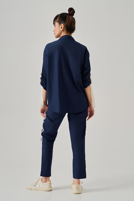 Shop Neetiandmudita Blue Cotton Embellished Cupid Heart Collar Neck Metal Shirt at Aza Fashions Shop_Neetiandmudita_Blue Cotton Embellished Cupid Heart Collar Neck Metal Shirt _at_Aza_Fashions