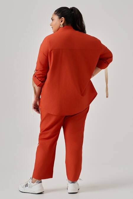 Shop_Neetiandmudita_Orange Cotton Embellished Cupid Heart Collar Neck Metal Shirt _at_Aza_Fashions