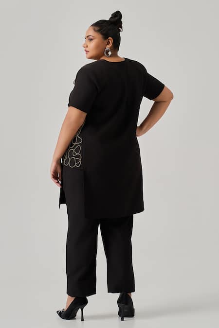 Shop Neetiandmudita Black Crepe Rhinestones Round Neck Cord Embellished Tunic at Aza Fashions Shop_Neetiandmudita_Black Crepe Rhinestones Round Neck Cord Embellished Tunic _at_Aza_Fashions