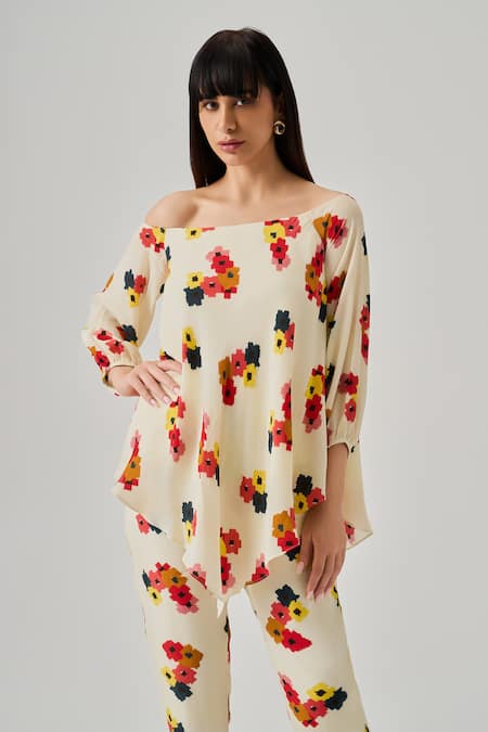 neetiandmudita Pixel Bloom Print One Shoulder Top 