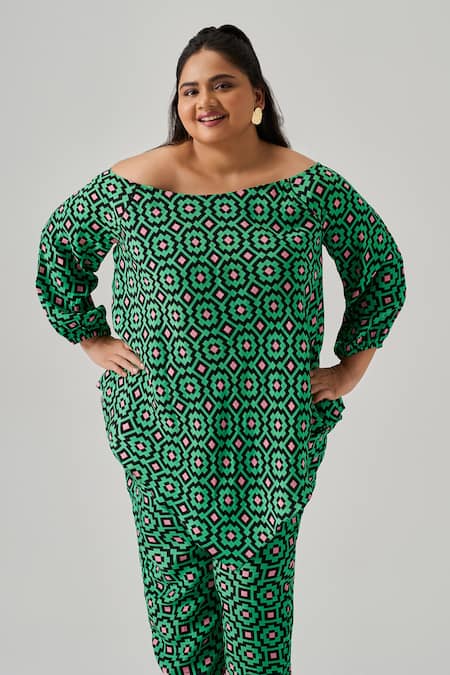 neetiandmudita Mosaic Flora Print Off Shoulder Top 