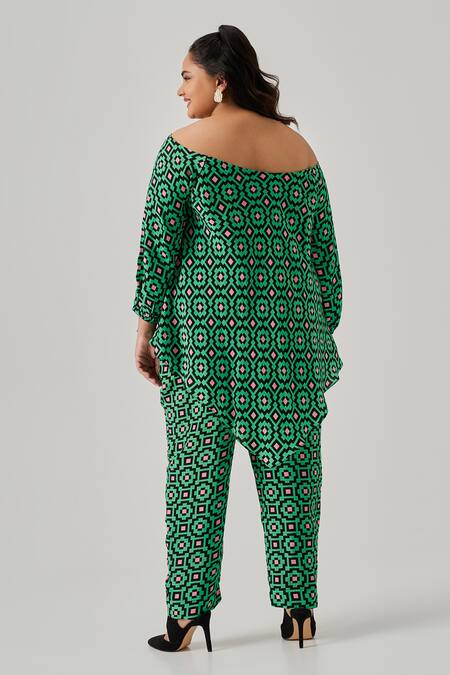 Shop Neetiandmudita Multi Color Crepe Print Mosaic Flora Off Shoulder Top at Aza Fashions Shop_Neetiandmudita_Multi Color Crepe Print Mosaic Flora Off Shoulder Top _at_Aza_Fashions