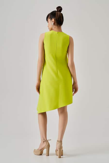 Shop Neetiandmudita Green Italian Crepe Placement Embellished Rhinestone Closed Round Dress at Aza Fashions Shop_Neetiandmudita_Green Italian Crepe Placement Embellished Rhinestone Closed Round Dress _at_Aza_Fashions