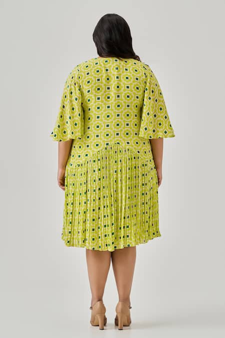 Shop_Neetiandmudita_Multi Color Crepe Print Geometric Motif Collared Neck Dress _at_Aza_Fashions