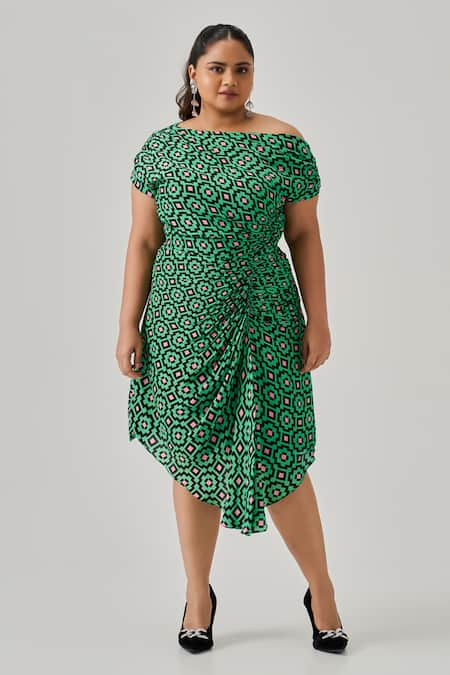 neetiandmudita Zenith Geometric Print Draped Dress 