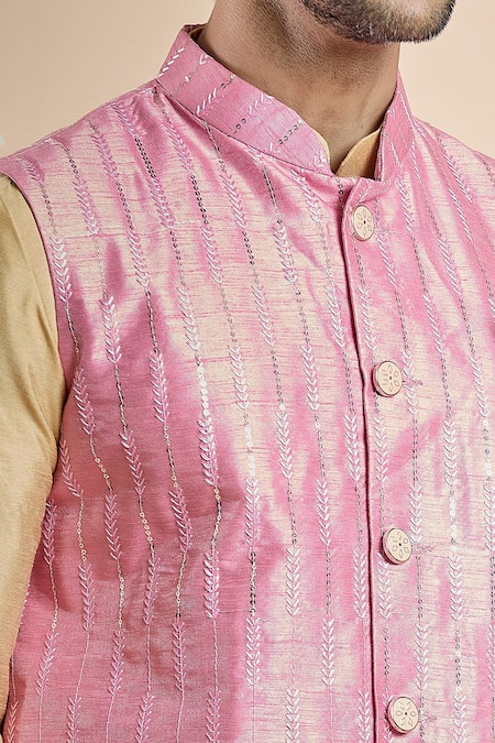 Arihant Rai Sinha_Pink Silk Sequins, Cut Work Cutdana Embroidered Bundi _Online_at_Aza_Fashions