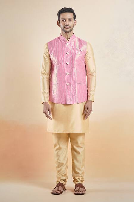 Arihant Rai Sinha_Pink Silk Sequins, Cut Work Cutdana Embroidered Bundi _at_Aza_Fashions
