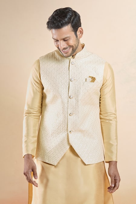 Buy Arihant Rai Sinha Gold Silk Sequins Embroidered Bundi Online at Aza Fashions Buy_Arihant Rai Sinha_Gold Silk Sequins Embroidered Bundi _Online_at_Aza_Fashions