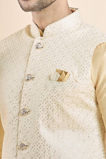 Arihant Rai Sinha Gold Silk Sequins Embroidered Bundi at Aza Fashions Arihant Rai Sinha_Gold Silk Sequins Embroidered Bundi _at_Aza_Fashions