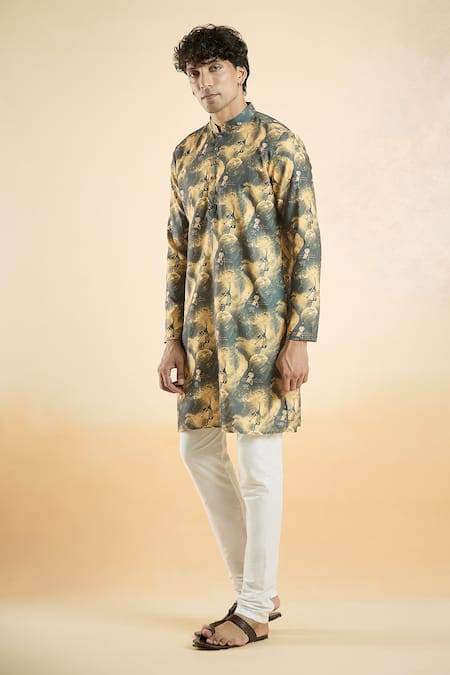 Arihant Rai Sinha_Black Cotton Embroidery Shiva Print Short Kurta _Online_at_Aza_Fashions