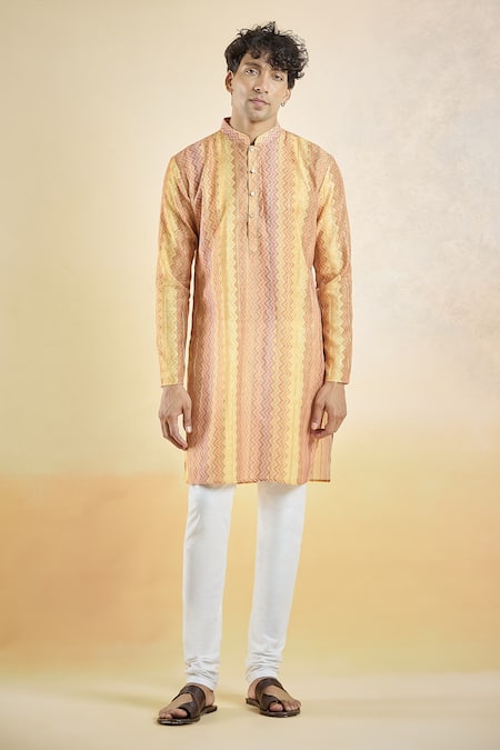 Aryavir Malhotra Chevron Pattern Straight Kurta 