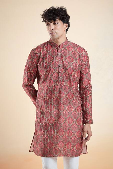 Shop_Arihant Rai Sinha_Maroon Jacquard Paisley Pattern Straight Kurta _Online_at_Aza_Fashions