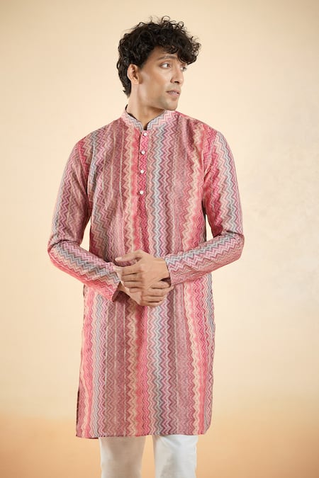 Aryavir Malhotra Chevron Pattern Straight Kurta 