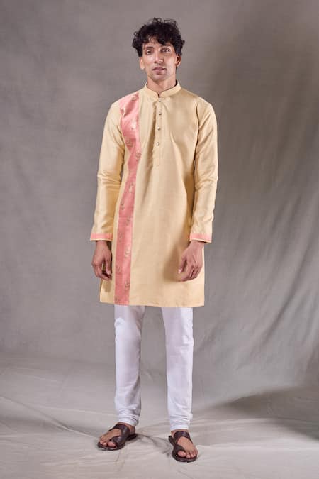 Arihant Rai Sinha_Gold Silk Embroidery Straight Kurta _Online_at_Aza_Fashions