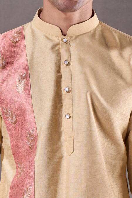 Arihant Rai Sinha_Gold Silk Embroidery Straight Kurta _at_Aza_Fashions