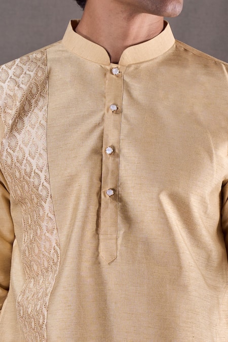 Arihant Rai Sinha_Gold Silk Woven Panel Short Kurta _at_Aza_Fashions