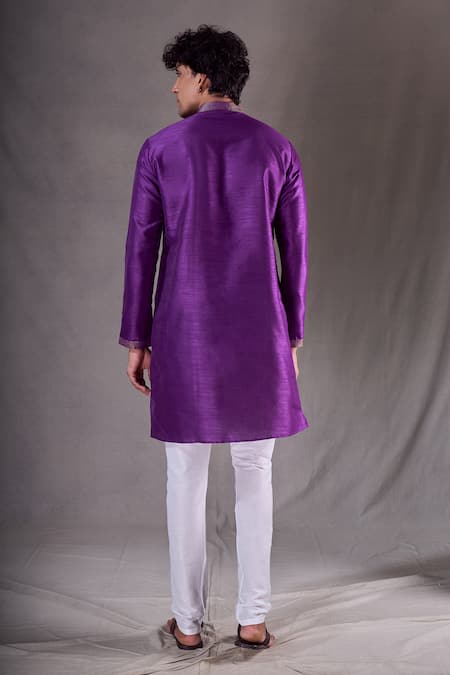 Shop_Arihant Rai Sinha_Purple , Satin Plain Straight Kurta _at_Aza_Fashions