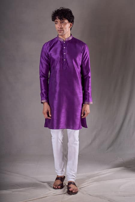 Arihant Rai Sinha_Purple , Satin Plain Straight Kurta _Online_at_Aza_Fashions