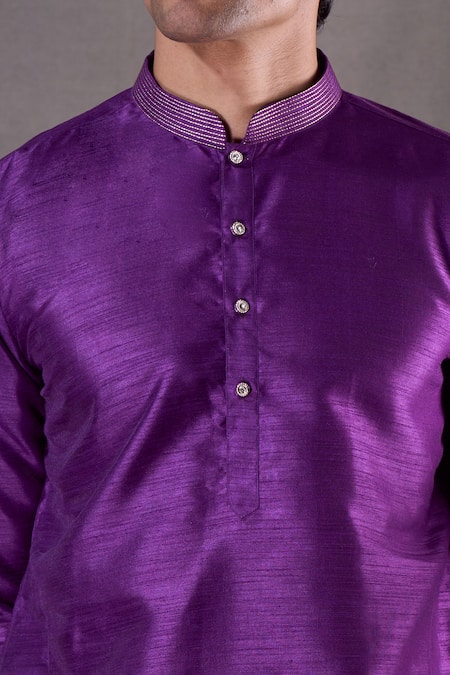Arihant Rai Sinha_Purple , Satin Plain Straight Kurta _at_Aza_Fashions