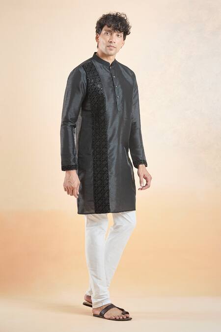 Buy_Arihant Rai Sinha_Black Silk Sequins, Embroidery Panel Kurta _Online_at_Aza_Fashions
