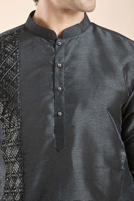 Arihant Rai Sinha_Black Silk Sequins, Embroidery Panel Kurta _at_Aza_Fashions