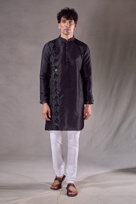 Arihant Rai Sinha Black Silk Sequins Straight Panel Embroidered Kurta 