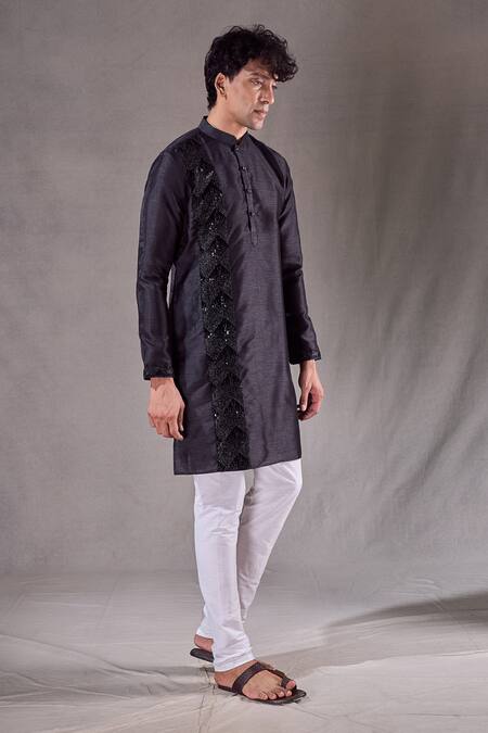 Arihant Rai Sinha_Black Silk Sequins Straight Panel Embroidered Kurta _Online_at_Aza_Fashions