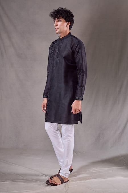 Buy_Arihant Rai Sinha_Black Silk Sequins Straight Panel Embroidered Kurta _Online_at_Aza_Fashions