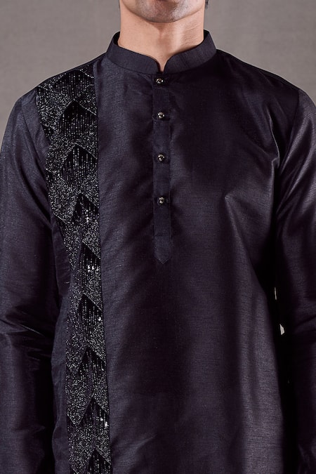 Buy_Arihant Rai Sinha_Black Silk Sequins Straight Panel Embroidered Kurta 
