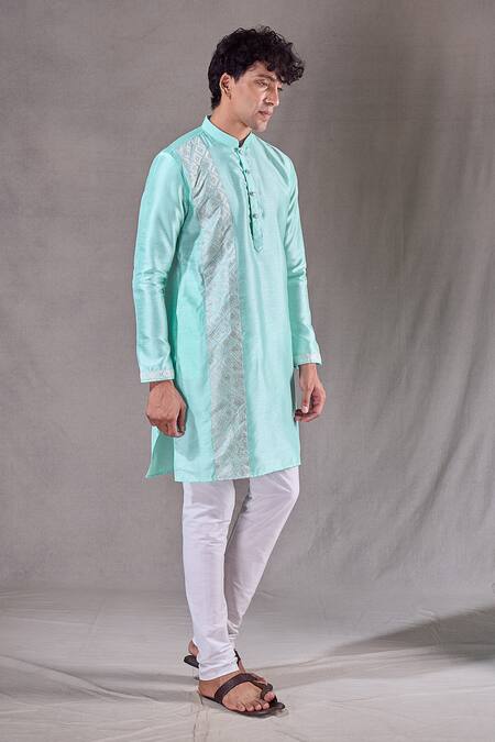 Arihant Rai Sinha_Blue Silk Sequins, Embroidery Panel Straight Kurta _Online_at_Aza_Fashions