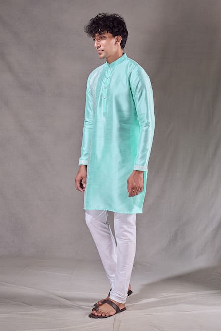Buy_Arihant Rai Sinha_Blue Silk Sequins, Embroidery Panel Straight Kurta _Online_at_Aza_Fashions