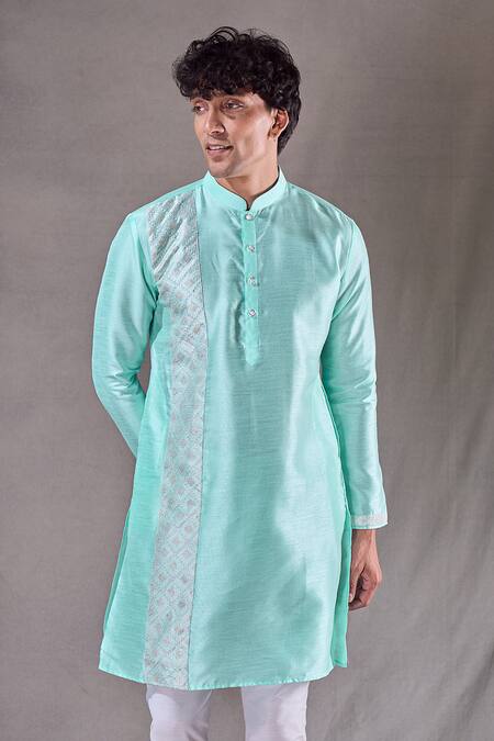 Shop_Arihant Rai Sinha_Blue Silk Sequins, Embroidery Panel Straight Kurta _Online_at_Aza_Fashions