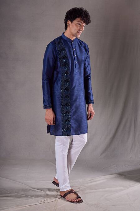 Arihant Rai Sinha Blue , Satin Sequins Embroidered Panelled Kurta Online at Aza Fashions Arihant Rai Sinha_Blue , Satin Sequins Embroidered Panelled Kurta _Online_at_Aza_Fashions