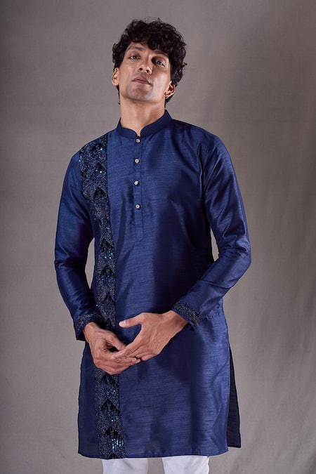 Shop Arihant Rai Sinha Blue , Satin Sequins Embroidered Panelled Kurta Online at Aza Fashions Shop_Arihant Rai Sinha_Blue , Satin Sequins Embroidered Panelled Kurta _Online_at_Aza_Fashions