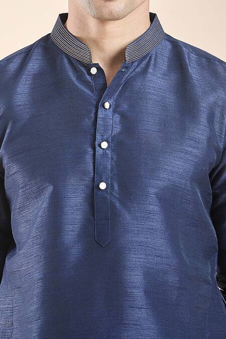 Arihant Rai Sinha_Blue , Satin Embroidery Collar Kurta _at_Aza_Fashions