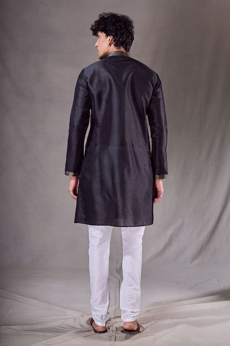 Shop_Arihant Rai Sinha_Black , Satin Short Plain Kurta _at_Aza_Fashions