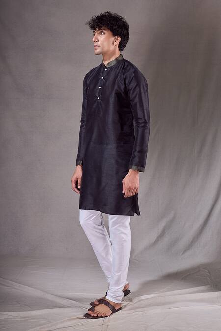 Buy_Arihant Rai Sinha_Black , Satin Short Plain Kurta _Online_at_Aza_Fashions