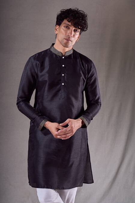 Arihant Rai Sinha_Black , Satin Short Plain Kurta _at_Aza_Fashions