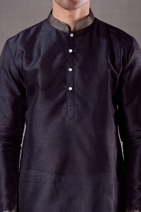 Buy_Arihant Rai Sinha_Black , Satin Short Plain Kurta 