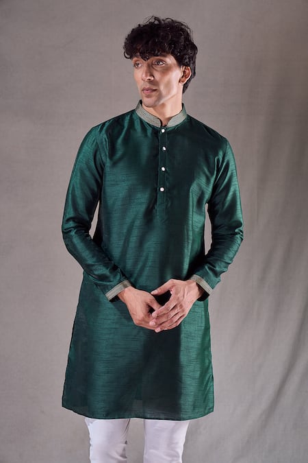 Arihant Rai Sinha Green , Satin Buttoned Placket Straight Kurta Online at Aza Fashions Arihant Rai Sinha_Green , Satin Buttoned Placket Straight Kurta _Online_at_Aza_Fashions